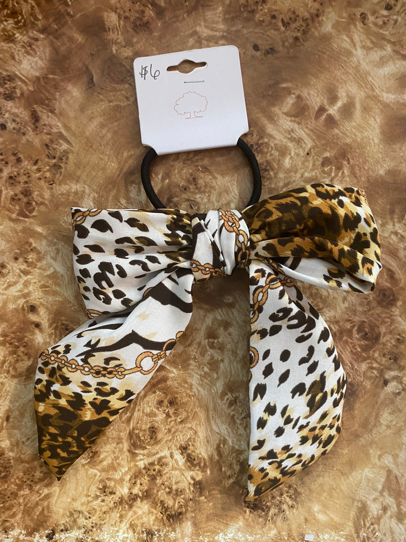 Leopard w/ Chain Hair Scarf w/ Bow