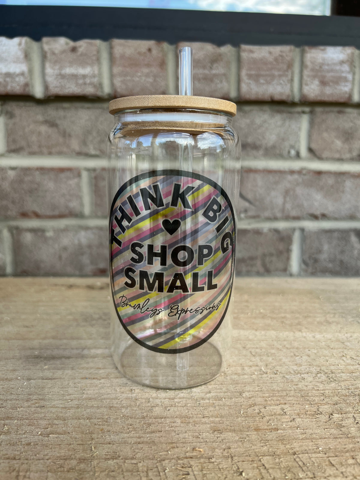 Shop Small 16oz Glass Cup w/ Lid & Straw {PICK DESIGN}