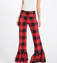 1543- Red/Black Plaid Ruffle Pants