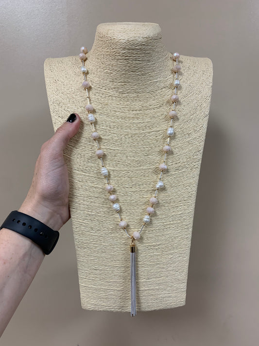 693- Light Pink Pearl w/ Tassel Necklace