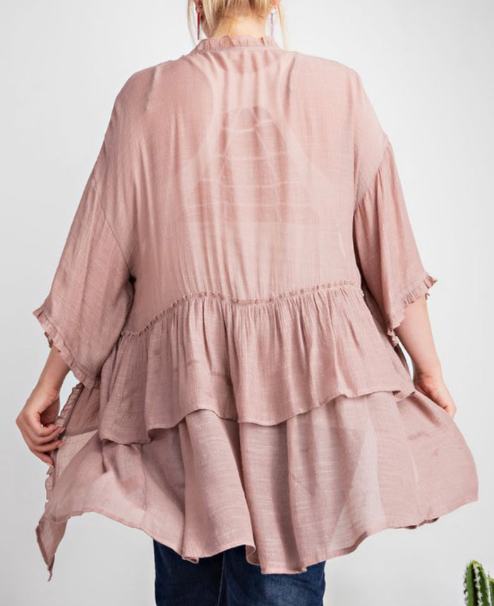 1599- Mauve Ruffle Front Cardigan