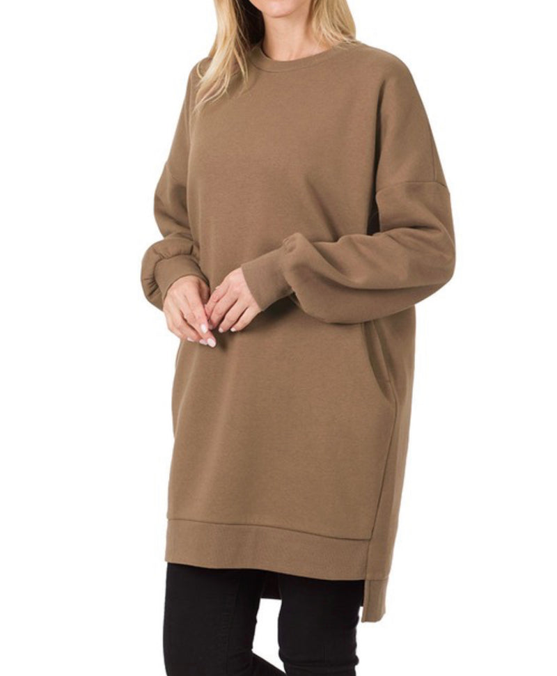 1989- Mocha Round Neck Hi Low Sweatshirt