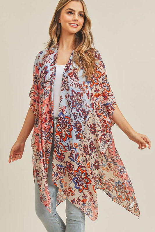 7928- Coral Multi Flower Kimono