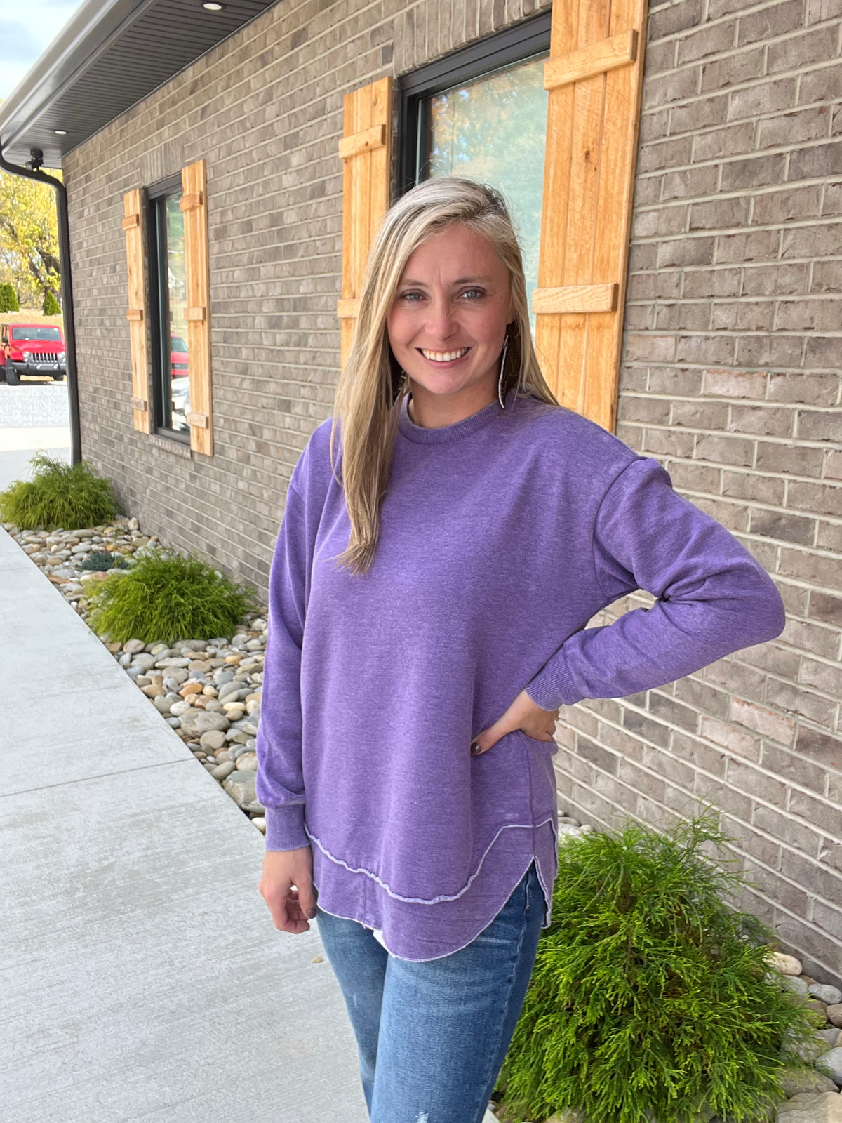 6808- Purple Fleece Scoop Hem Poncho Sweatshirt by Royce