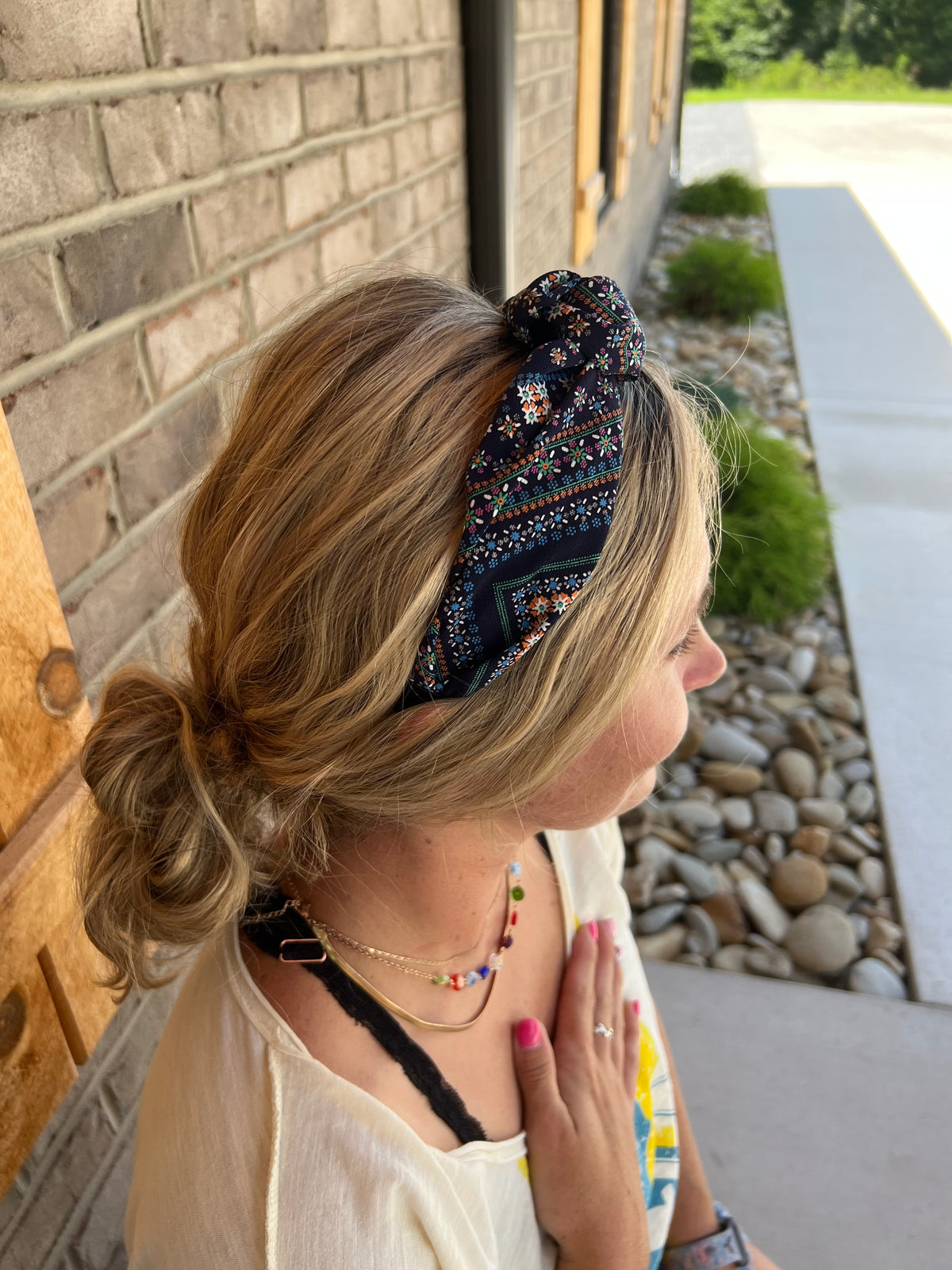 6272- Navy Floral Knot Headband