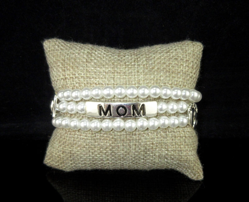 1436- Antique Style Mom Pearl Bracelet Stack