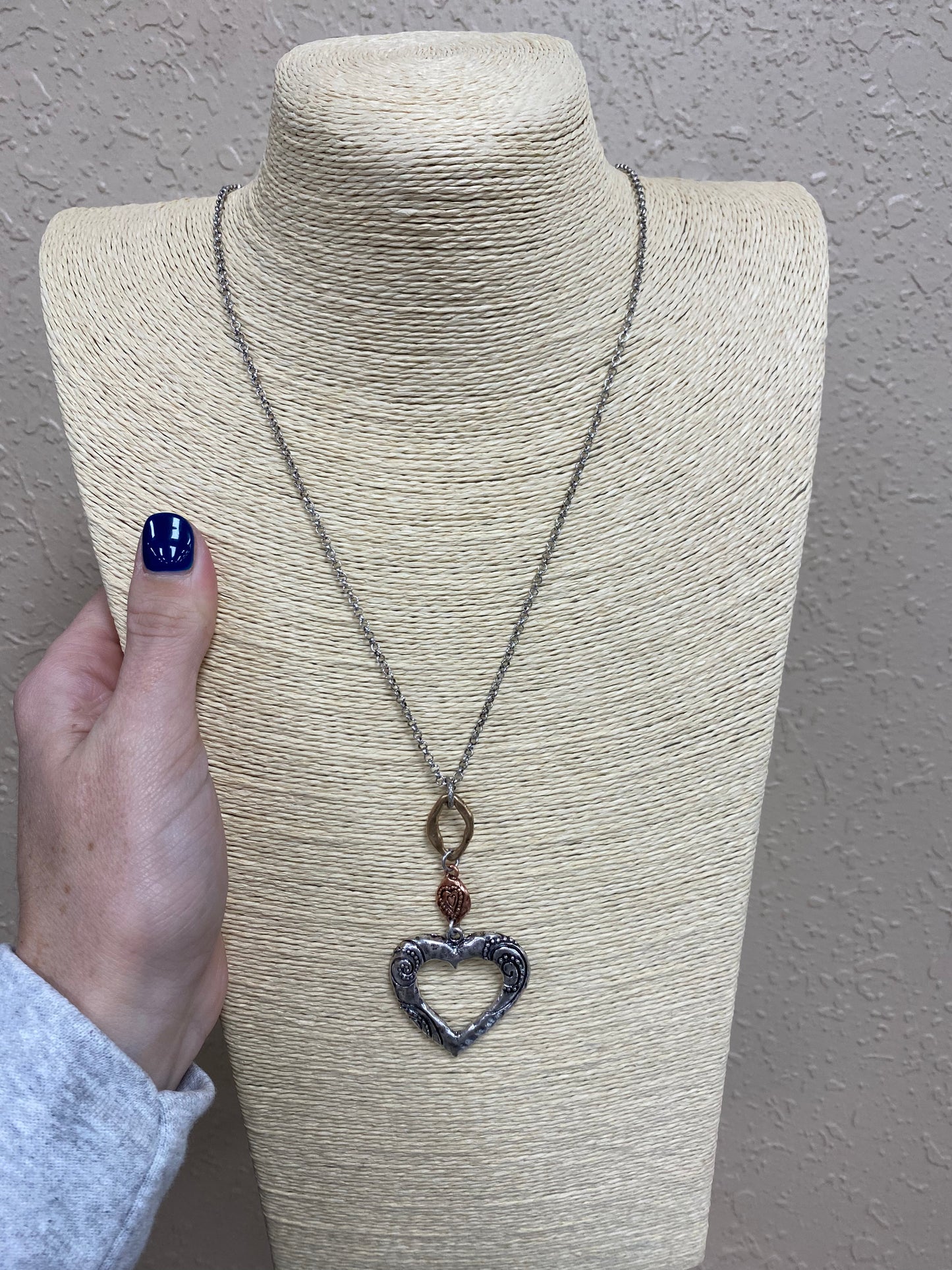 157- Silver Necklace w/ Heart Pendants w/ Heart Earrings