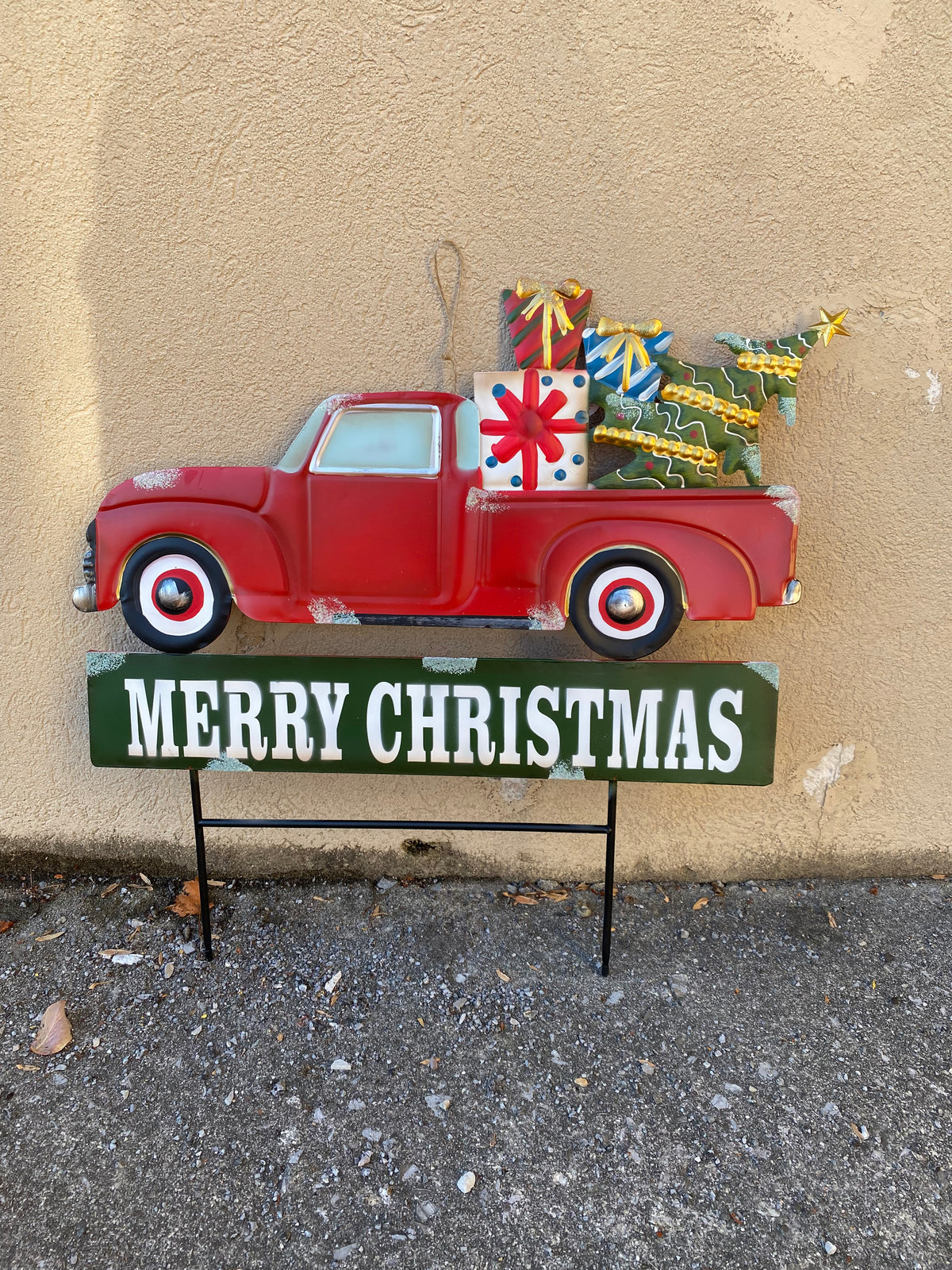 Metal Red Truck with Christmas Presents & Tree