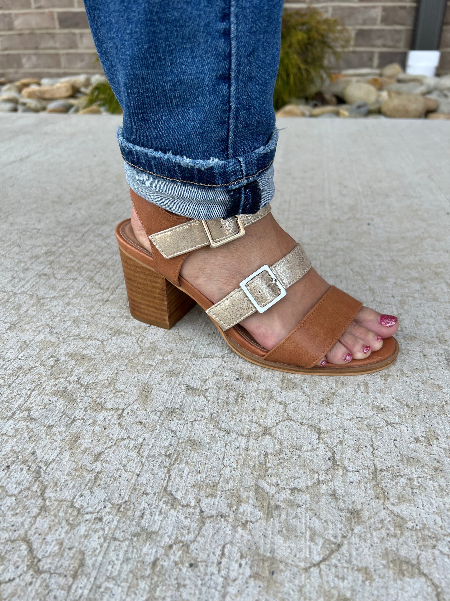 7420- Banter Cognac Corky Sandal w/ Heel