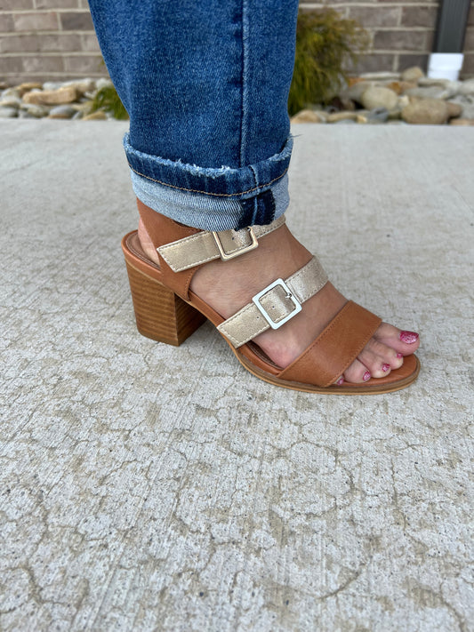 7420- Banter Cognac Corky Sandal w/ Heel