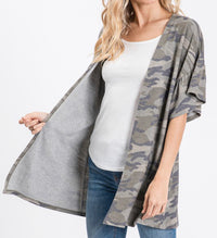 1445- Olive Camo Cardigan w/ Ruffle Sleeves