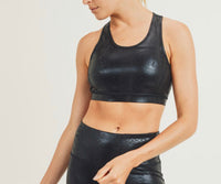 1170- Mono B Black Snake Foil Racerback Sports Bra