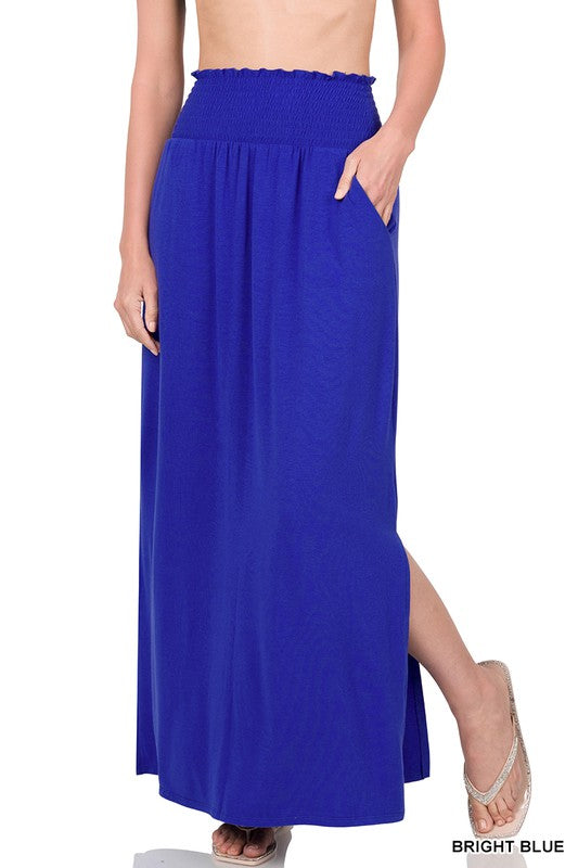 7984- Bright Blue Smocked Maxi Skirt