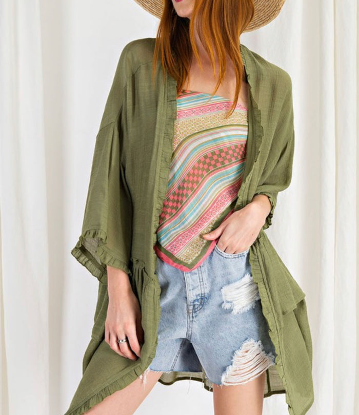 1658- Fresh Olive Ruffle Cardigan