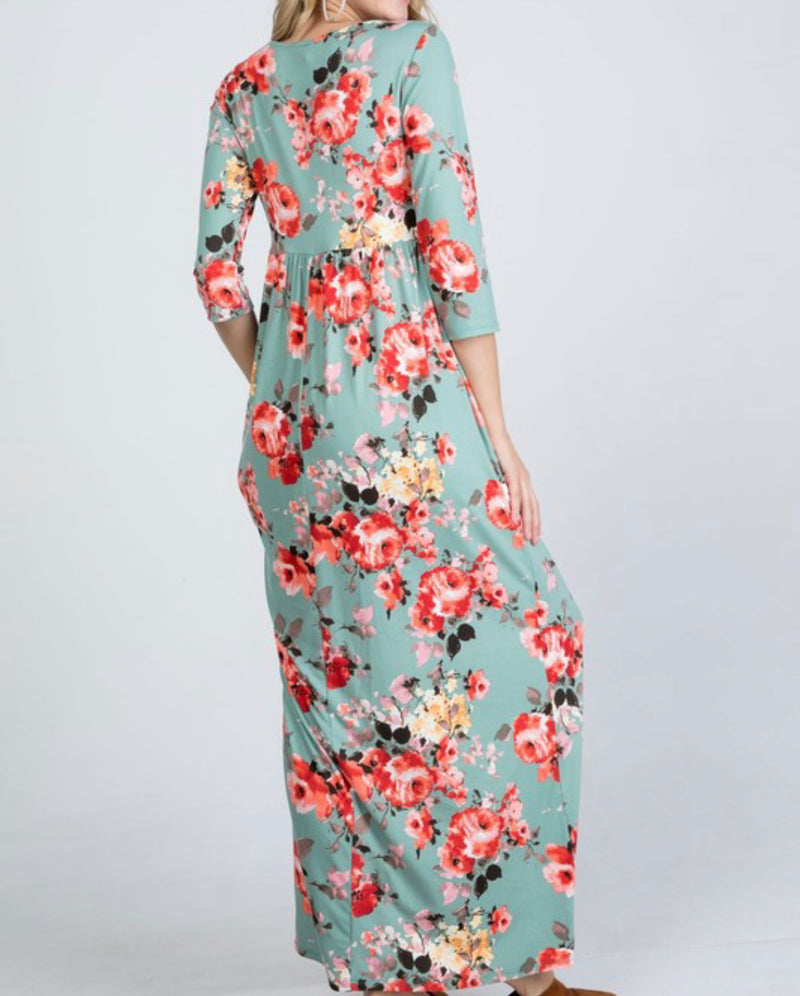 1545- Sage Floral Mix Dress