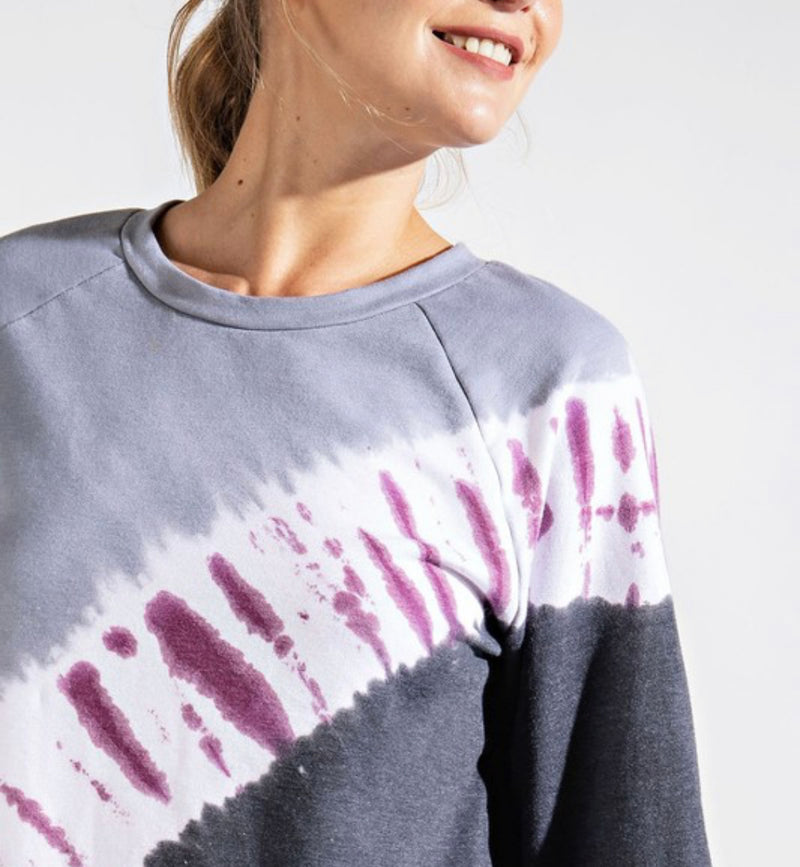 114- Black & Maroon French Terry Tie Dye Sweatshirt