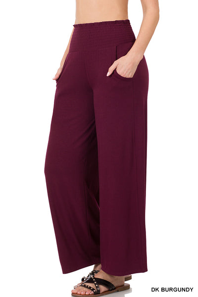 6992- Burgundy Smocked Waist Lounge Pants