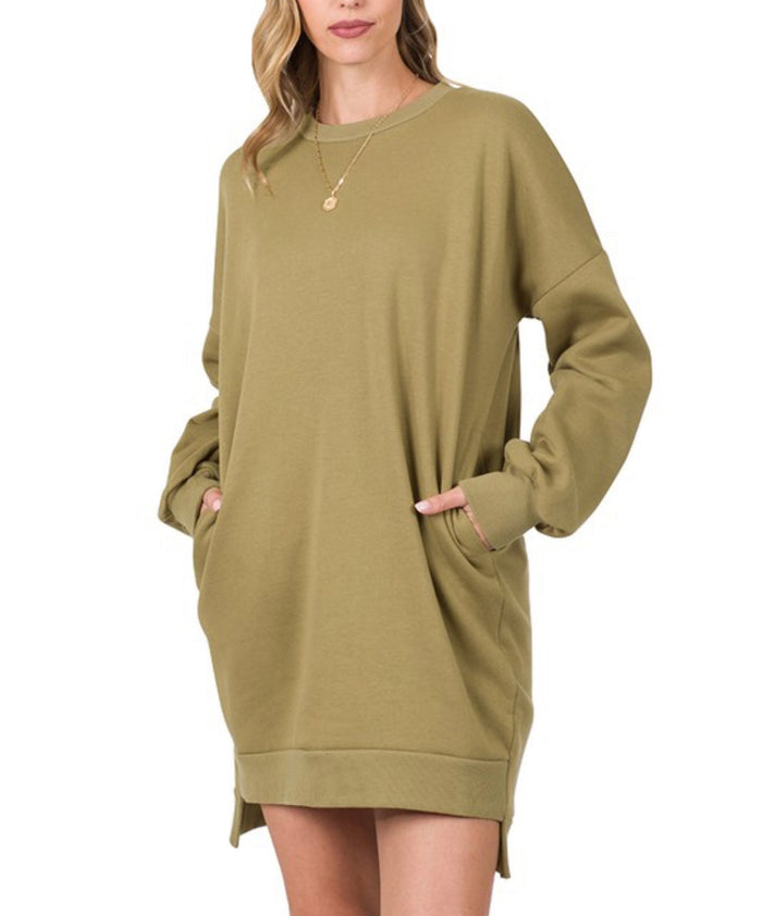 1990- Khaki Round Neck Hi Low Sweatshirt