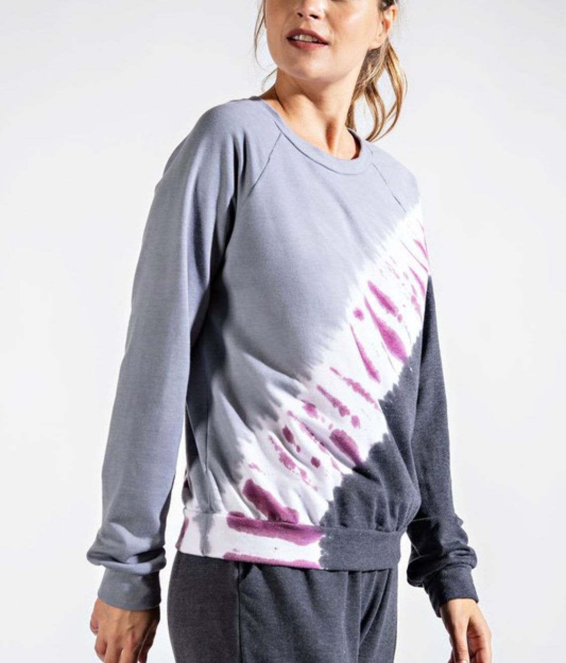 114- Black & Maroon French Terry Tie Dye Sweatshirt