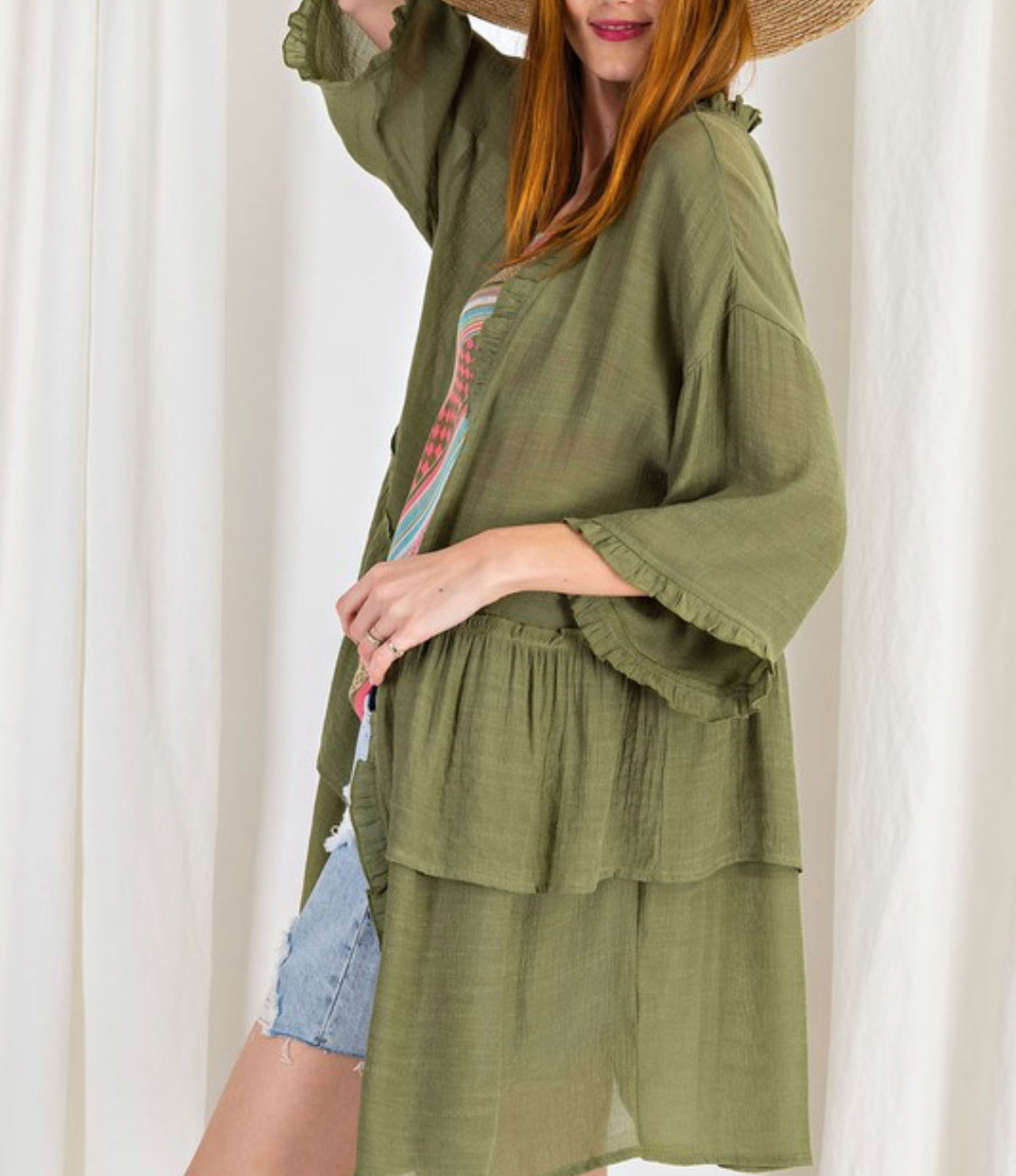 1658- Fresh Olive Ruffle Cardigan