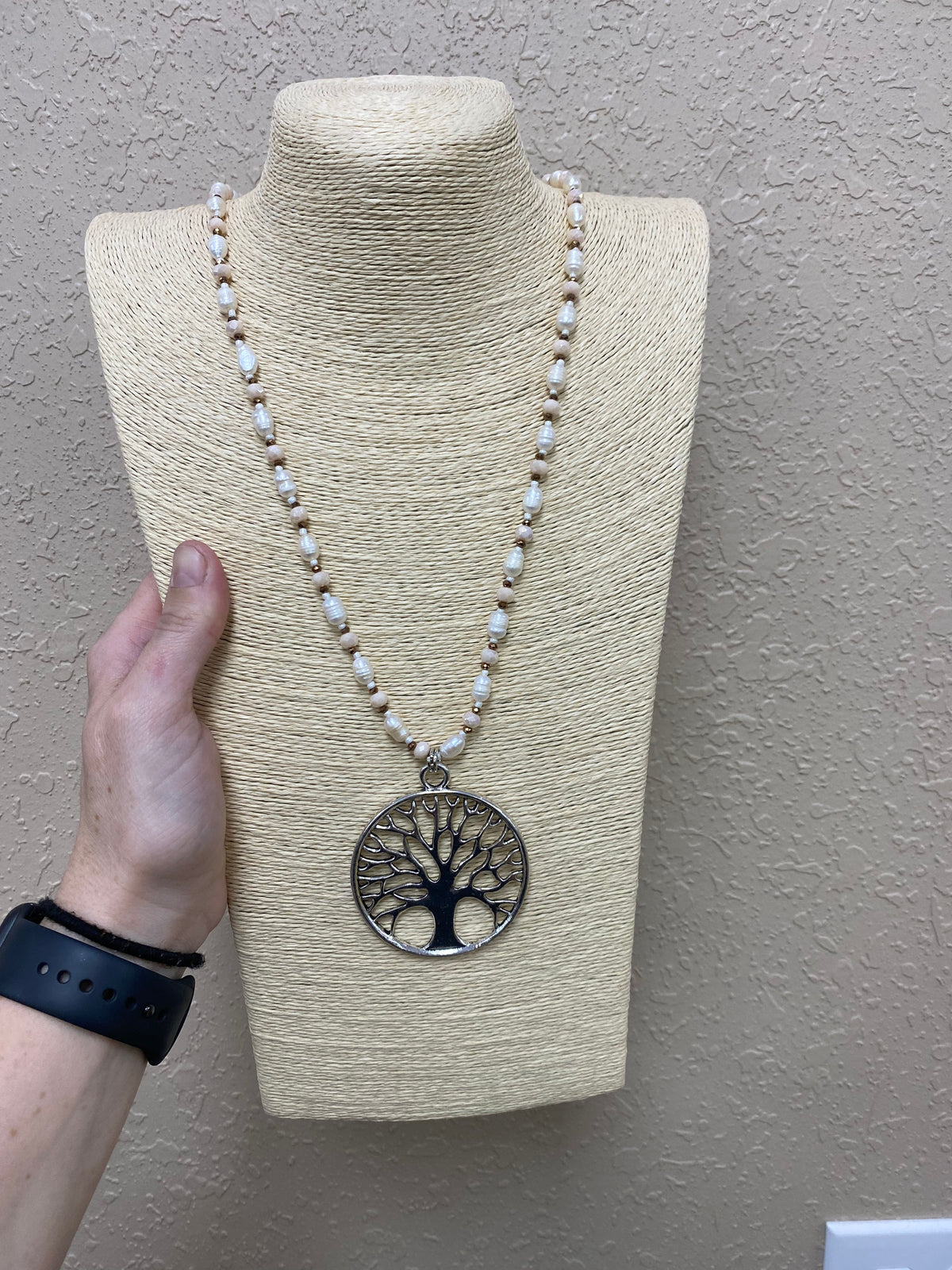 633- Ocean Pearl Necklace w/ Tree Of Life