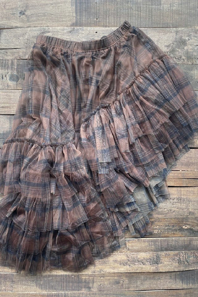 7207- Ruffle It up Skirt - Chocolate Plaid