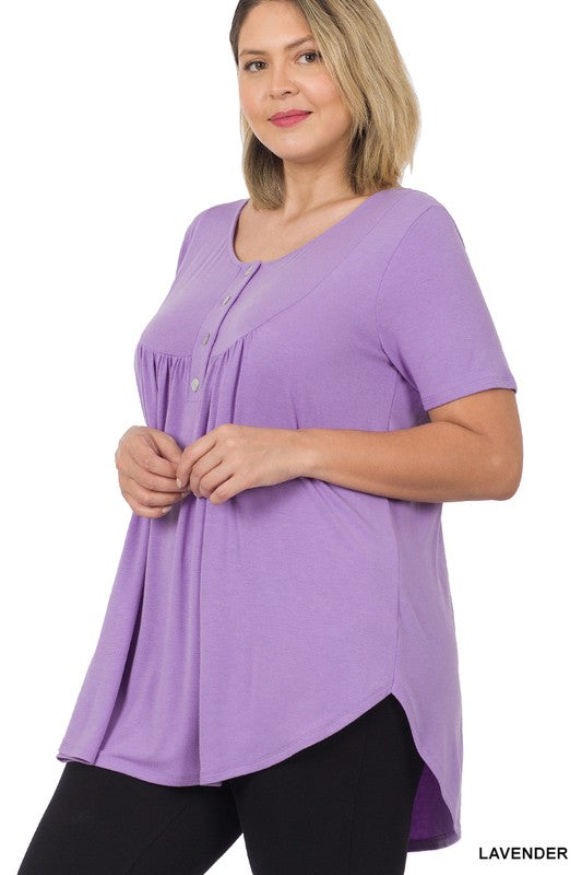 1401- Lavender Scoop Hem Top w/ Button Detail