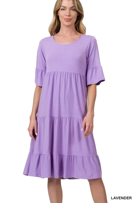 7358- Lavender Ruffle Sleeve Tier Dress