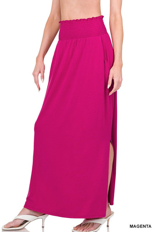 7986- Magenta Smocked Maxi Skirt