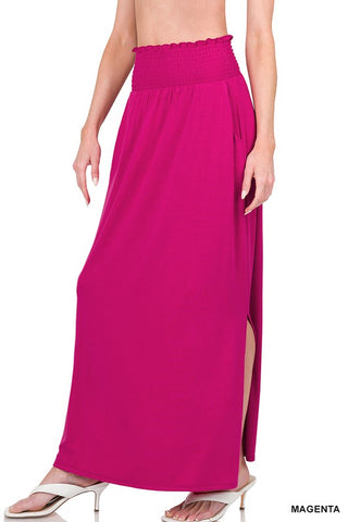 7986- Magenta Smocked Maxi Skirt