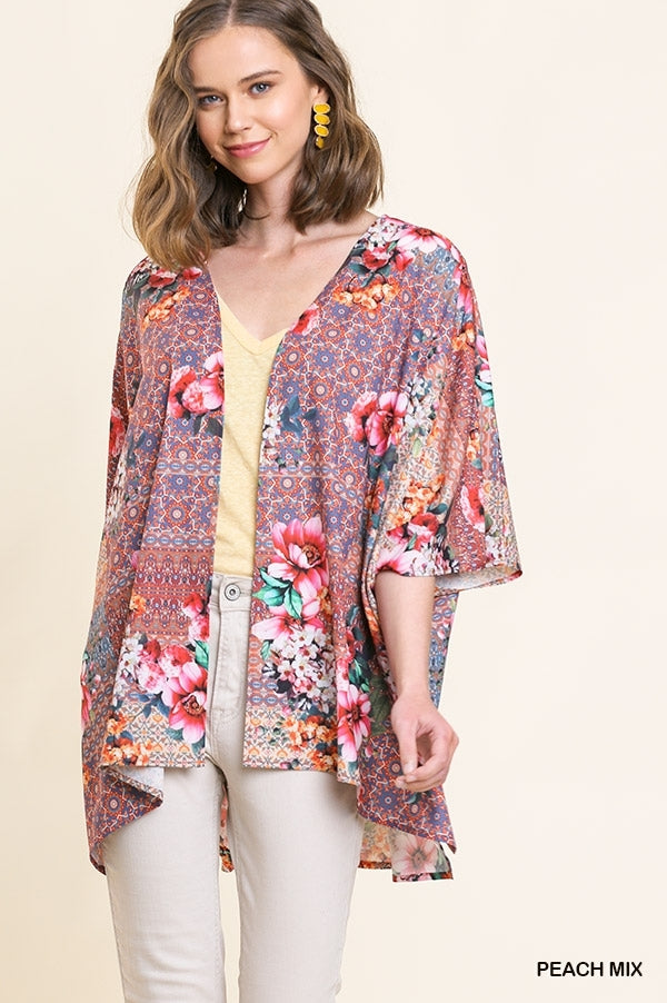 1273- Umgee Floral Medallion Open Front Kimono