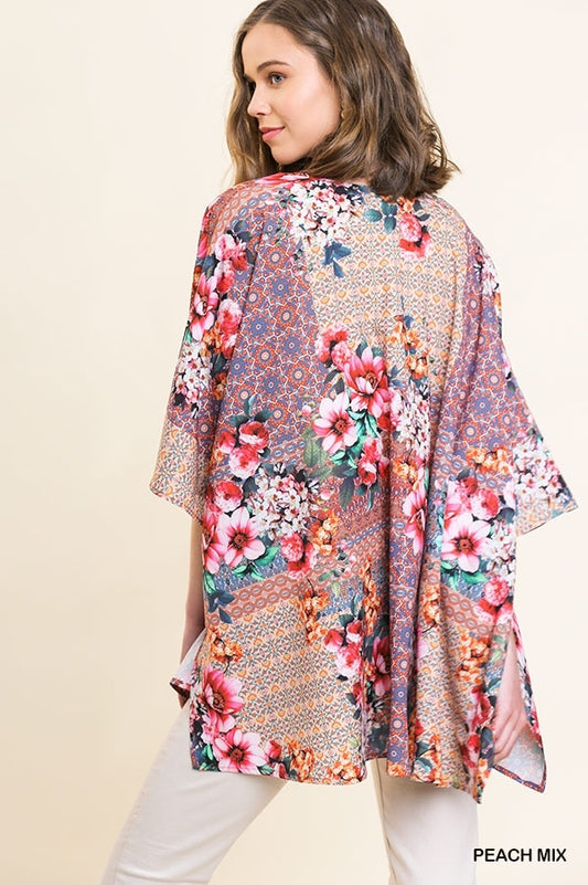 1273- Umgee Floral Medallion Open Front Kimono