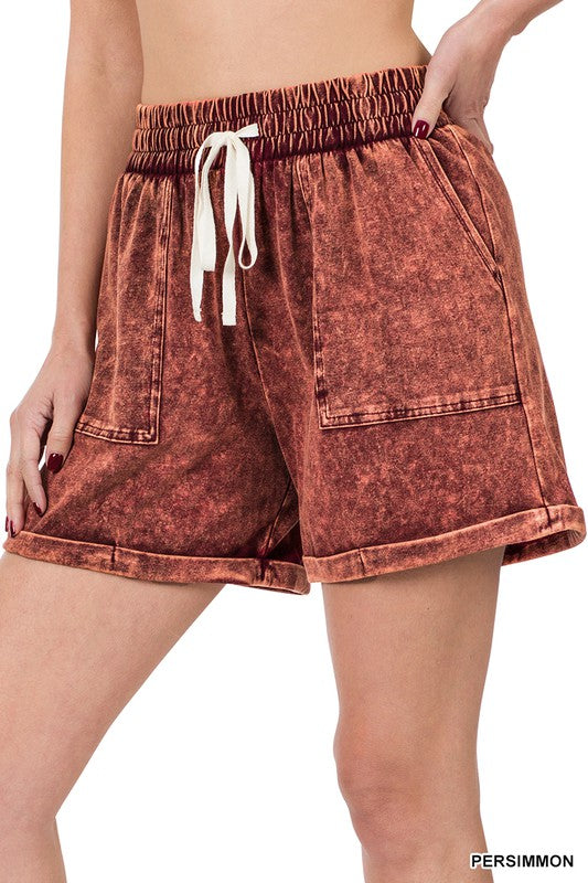 713- Persimmon Mineral Wash Elastic Shorts