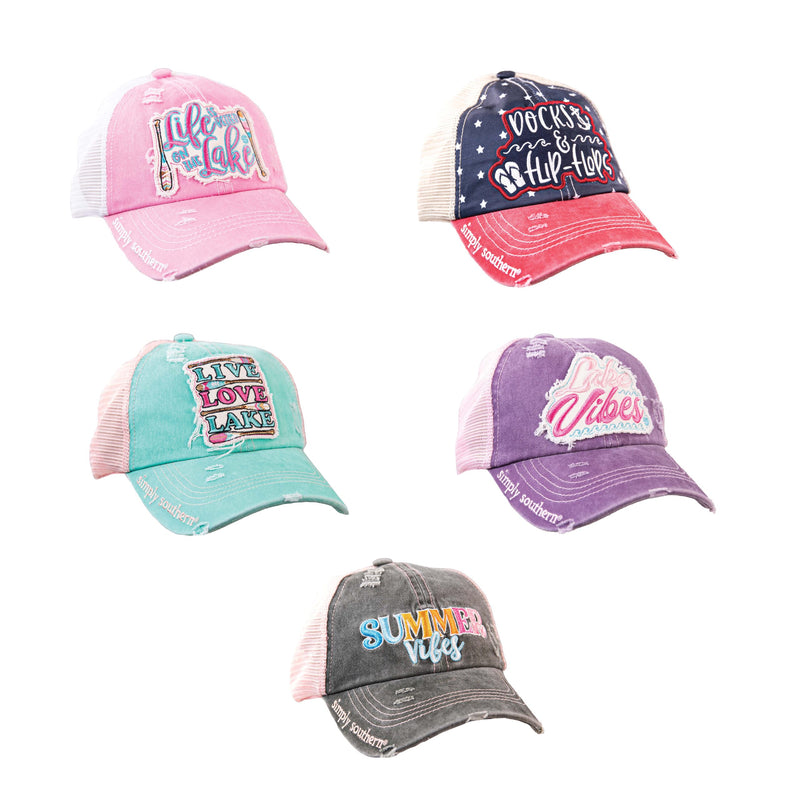 1290- Lake Theme Criss Cross Ponytail Hats by Simply Southern [PICK DESIGN]