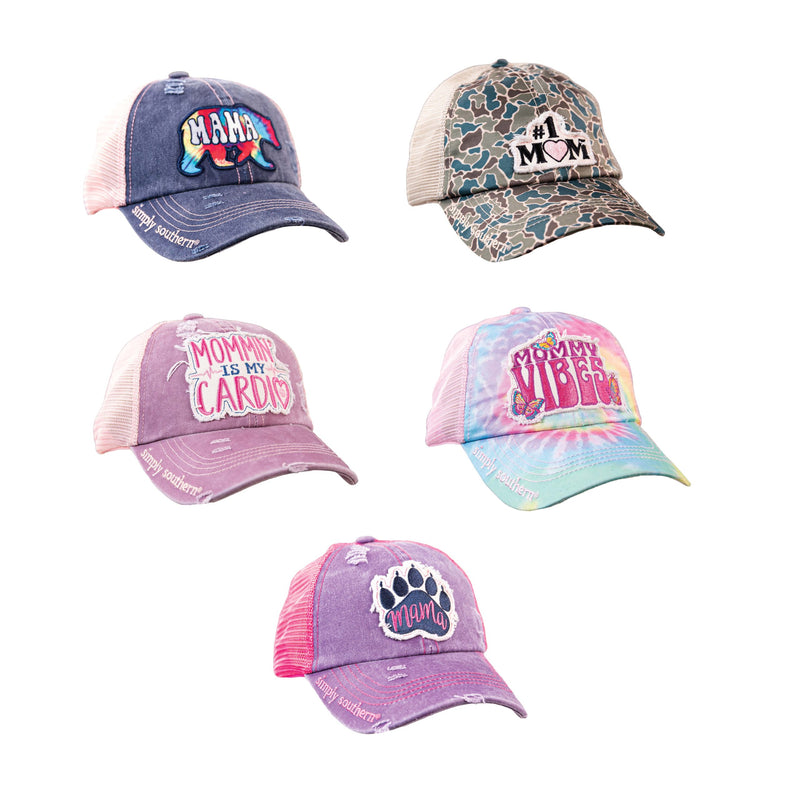 1292- Mom Theme Criss Cross Ponytail Hats By Simply Southern [PICK DESIGN]