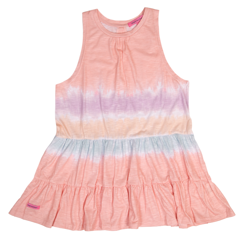 1352- Pink Tie Dye Tank w/ Ruffle Base