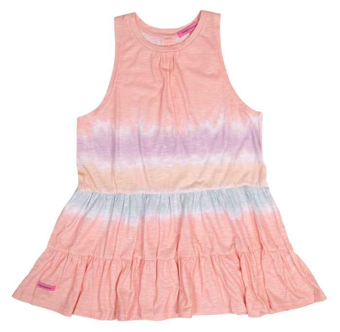 1352- Pink Tie Dye Tank w/ Ruffle Base