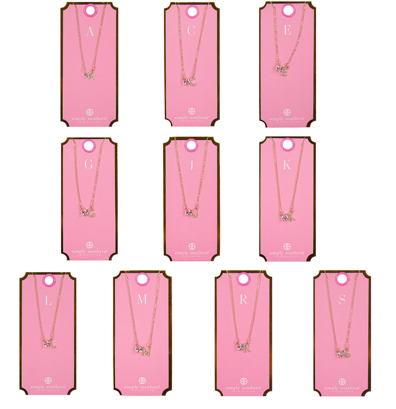 7196- Bling Initial w/ Pink Stone Necklace by Simply Southern