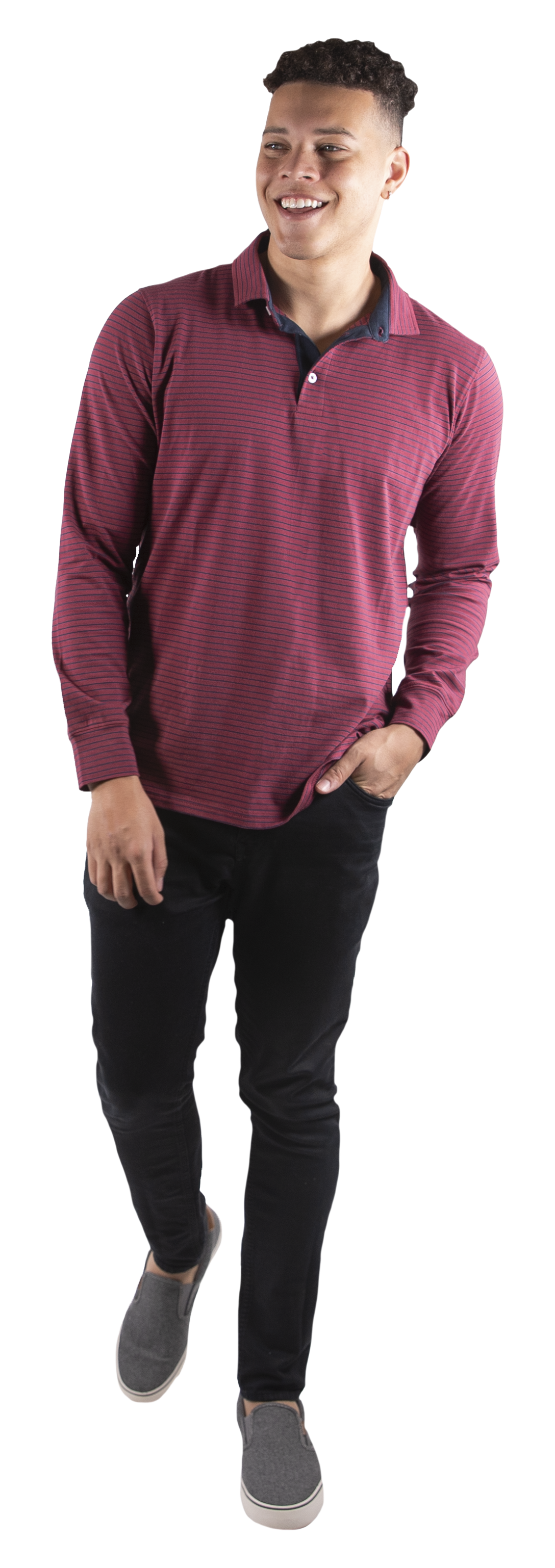 7296- Mens Maroon Stripe Long Sleeve Polo by Simply Southern