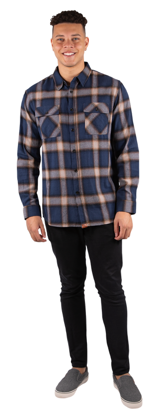 7168- Navy & Brown Plaid Button Down Shacket