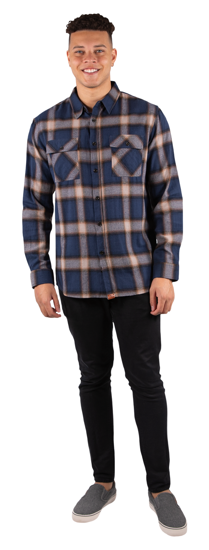 7168- Navy & Brown Plaid Button Down Shacket