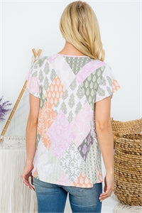 6007- Pink & Sage Multi Pattern Top w/ Pom Pom Detail [MOMMY & ME]