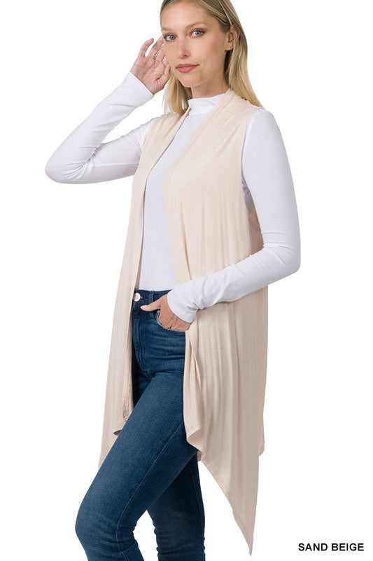 7980- Sand Beige Open Front Vest