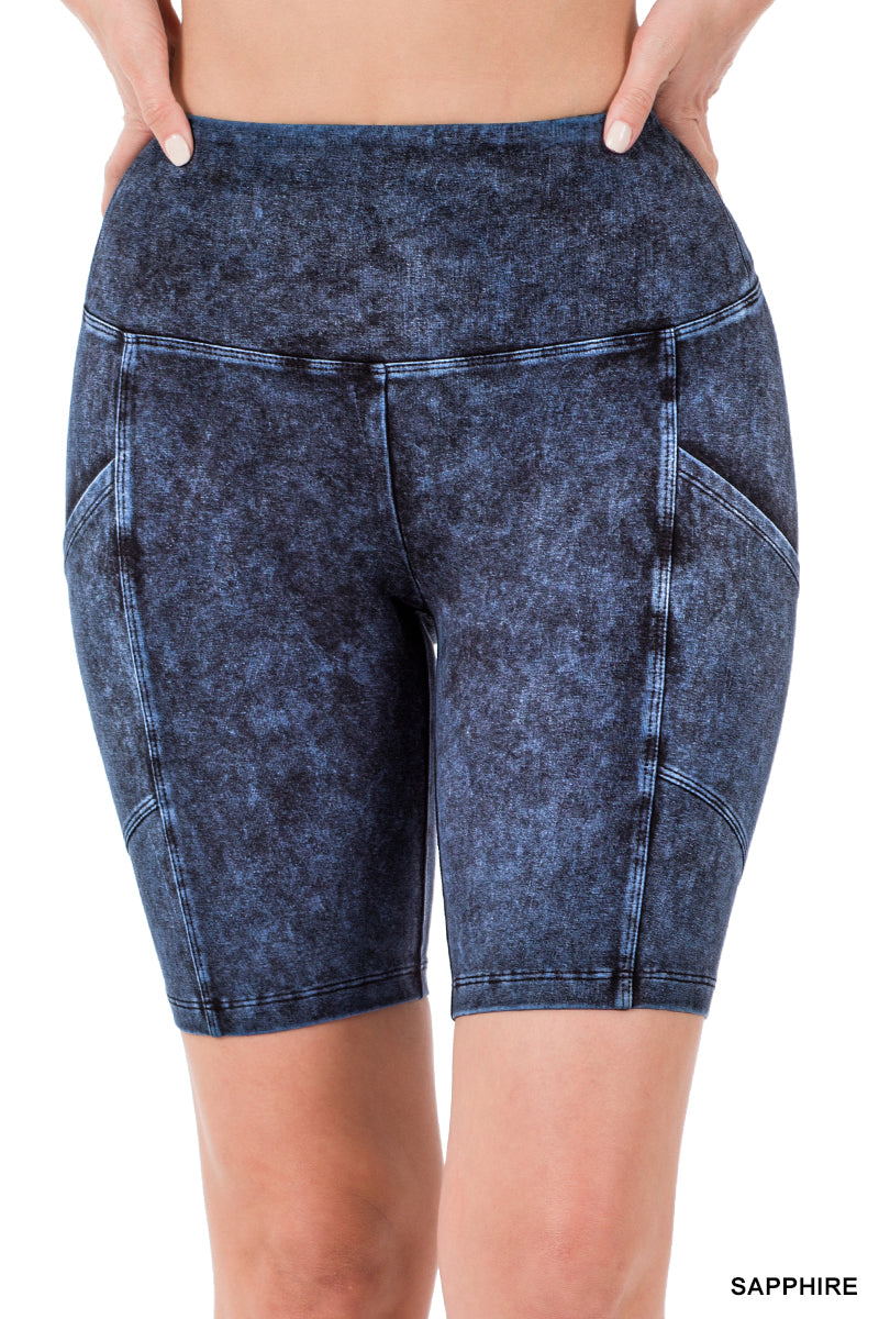 872- Sapphire Mineral Wash Double Pocket Biker Shorts