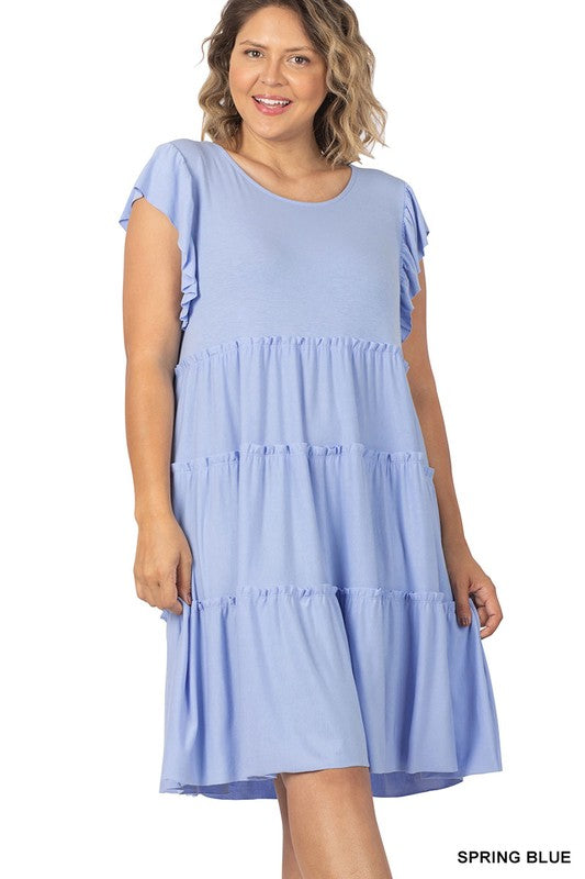 1471- Spring Blue Tier Dress w/ Ruffle Sleeves