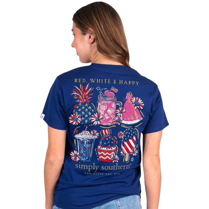 7529- Red, White, & Happy Simply Southern Short Sleeve T-Shirt