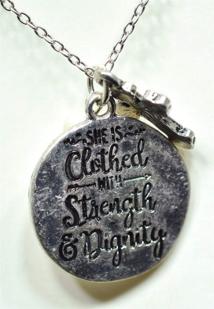 1448- She Is Clothed With Strength Inspirational Necklace