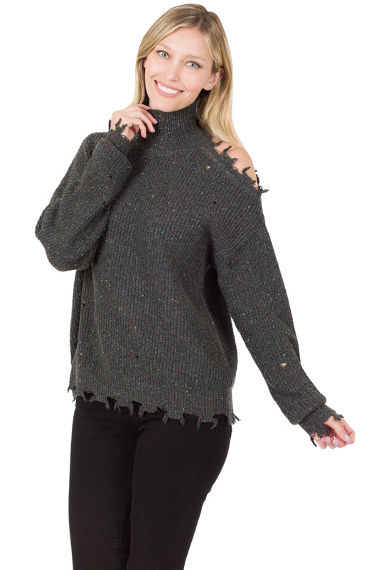 1358- Charcoal Turtleneck Speckled Sweater