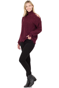 1364- Dark Burgundy Turtleneck Speckled Sweater