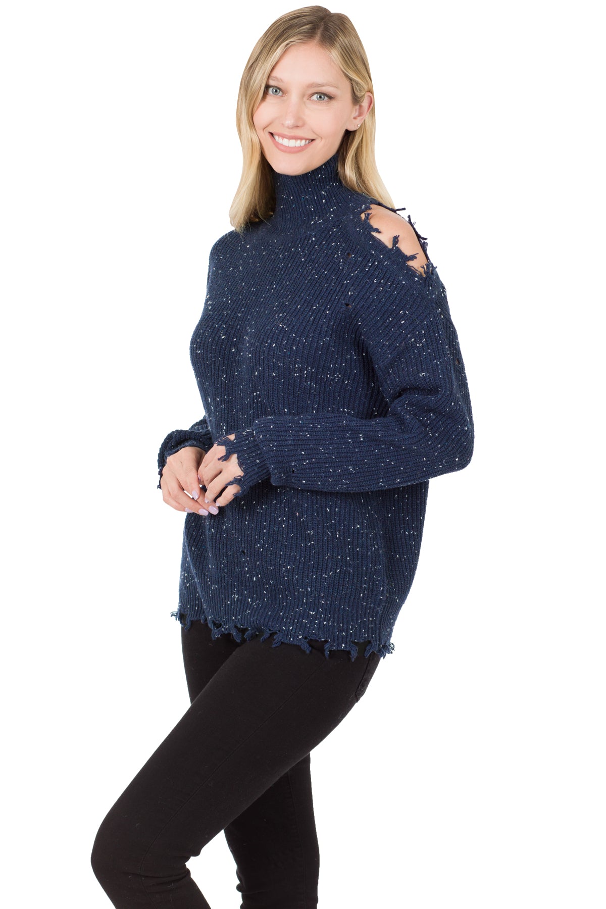 1361- Midnight Turtleneck Speckled Sweater